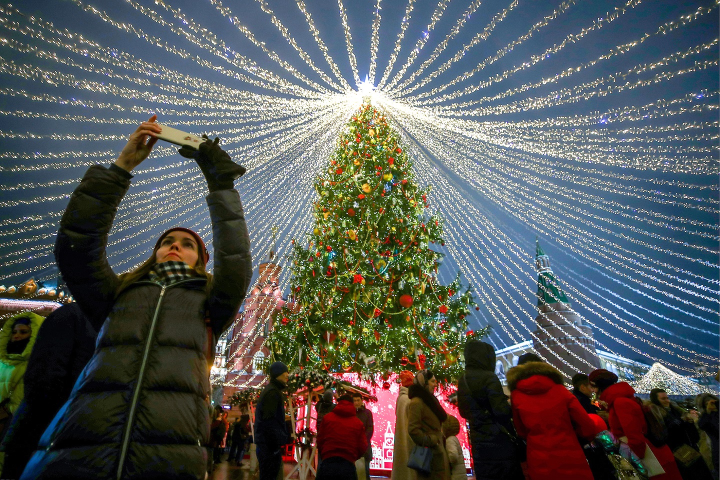 2019年的莫斯科市红场附近的大圣诞树